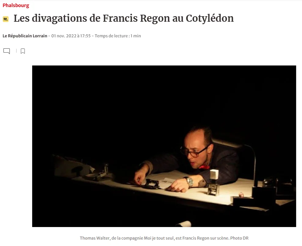 Article de presse sur la Compagnie Moi Je Tout Seul