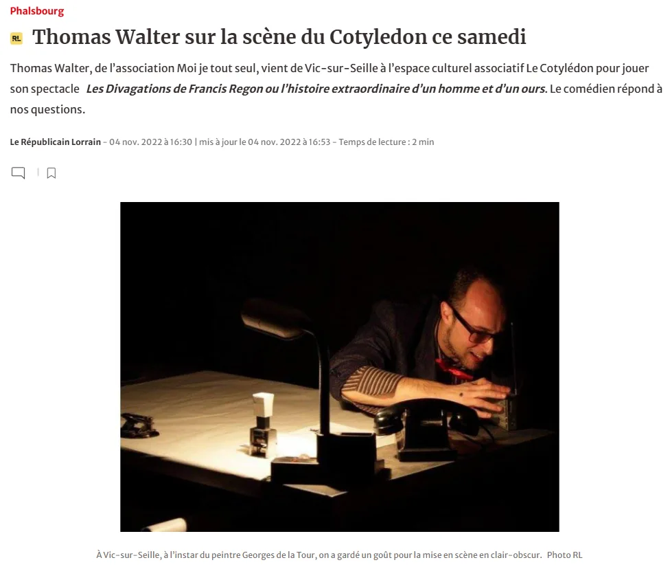 Article de presse sur la Compagnie Moi Je Tout Seul